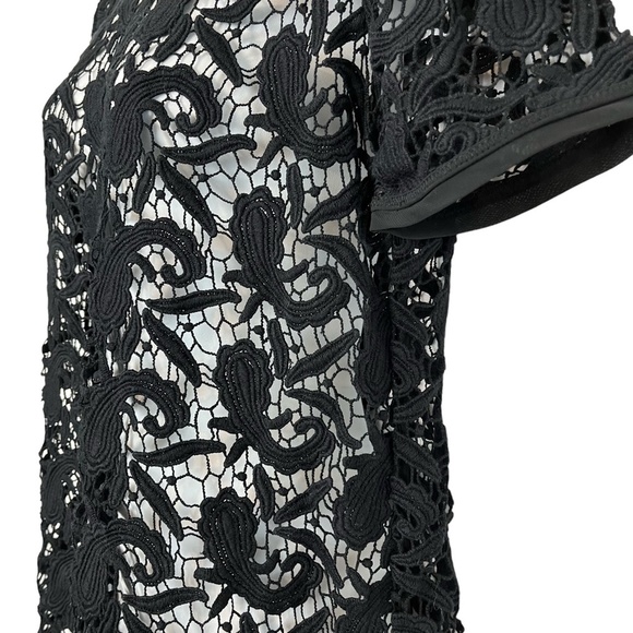 Ann Taylor LOFT Black Paisley Crochet Short Sleeve Sheer Top Blouse Shirt sz M - Picture 2 of 16